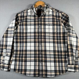 Eddie Bauer Mens Classic Fit Flannel Shirt Plaid Black White Orange Large L